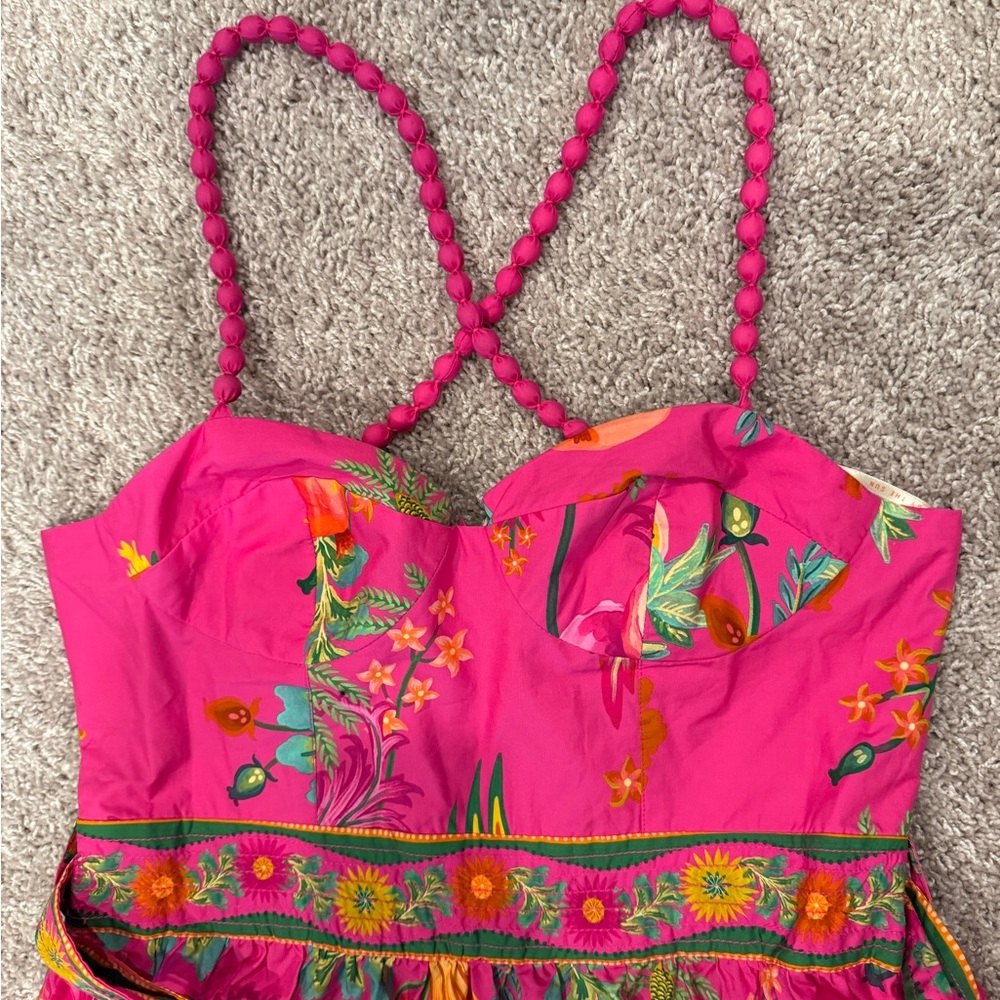 FARM Rio Pink Tropical Leaf and Floral Maxi Dress NWT - Picture 3 of 4